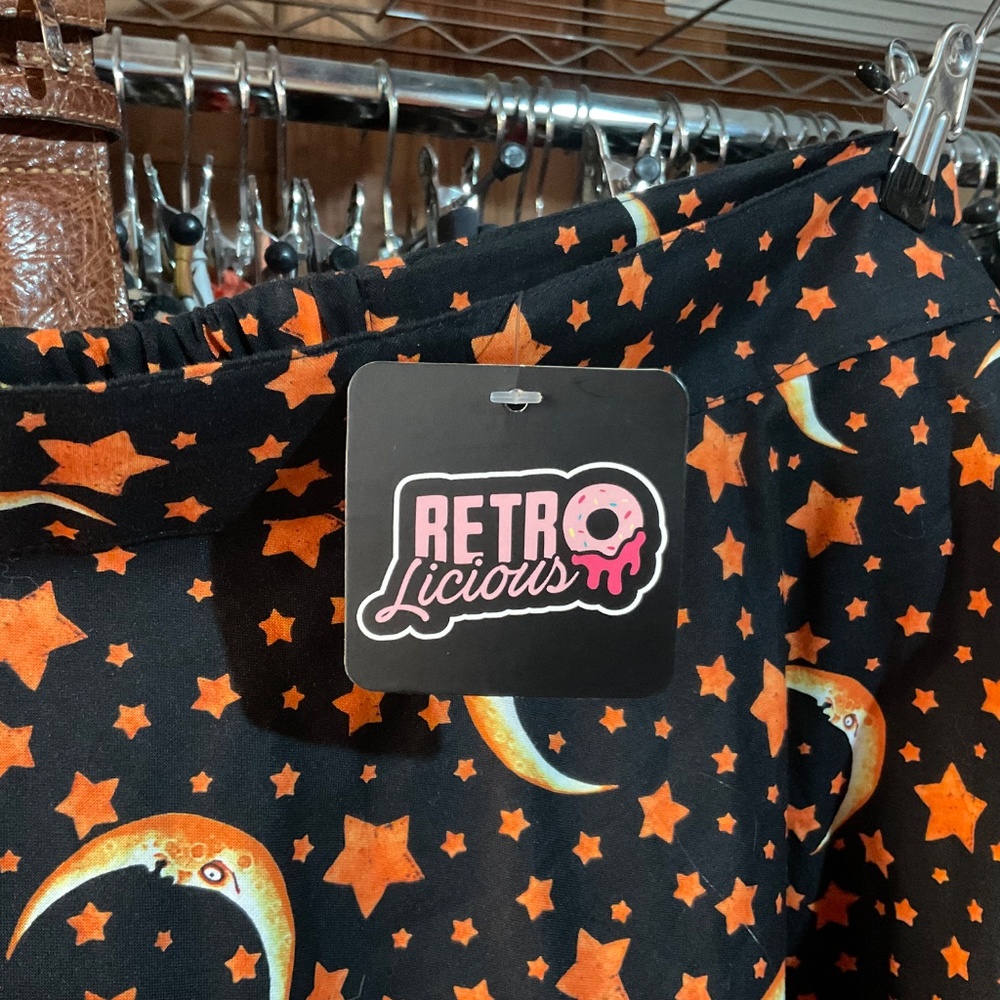 ModCloth Retrolicious skirt skirt 4X/26 plus size moon stars orange black - Picture 4 of 6